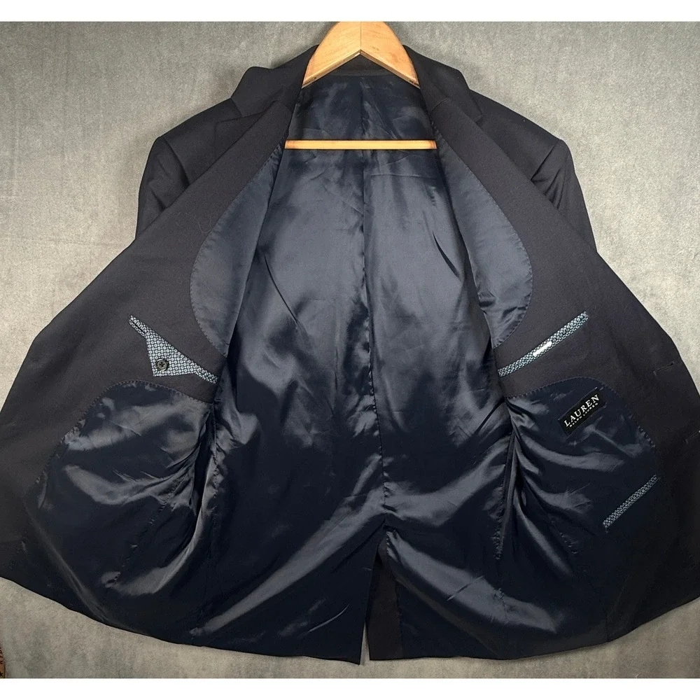 Lauren Ralph Lauren Blazer Navy Blue Gold Crest‎ Buttons Preppy Jacket 42 Long